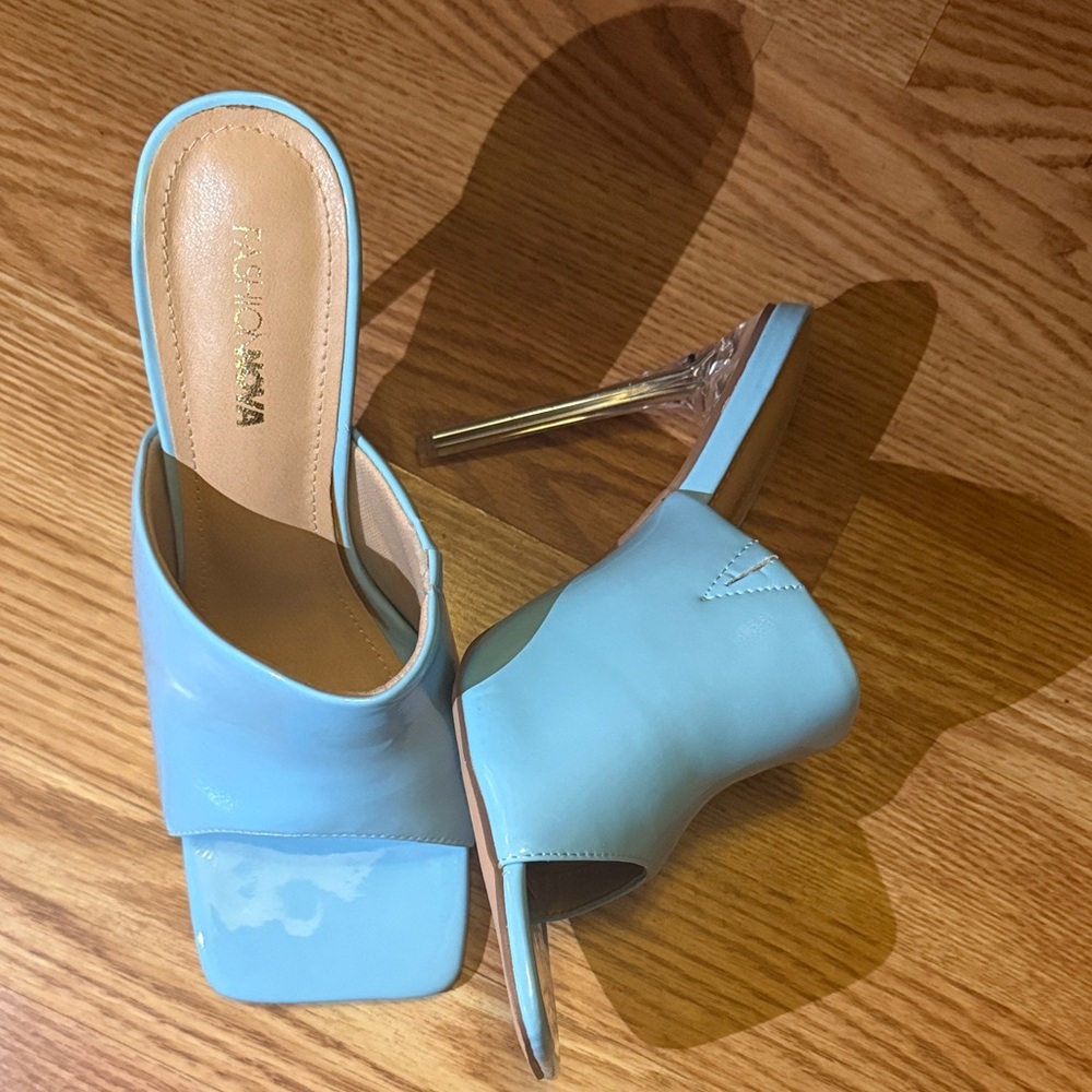 Fashion Nova Sky Blue Heeled Mules